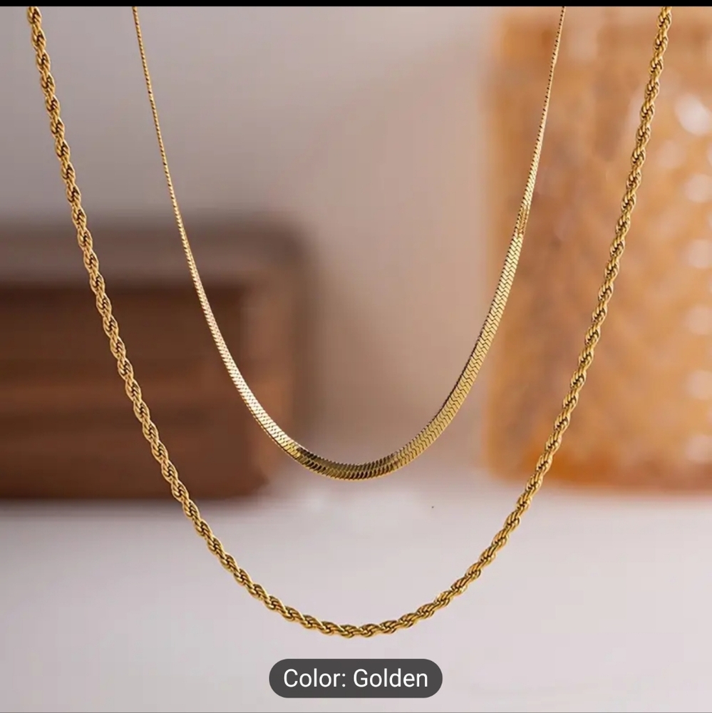 💛💛NEW💛💛 BEAUTIFUL!! SS Double Layer Rope and Herringbone Necklace